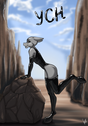 Size: 1640x2360 | Tagged: safe, artist:stirren, anthro, clothes, commission, gloves, latex, latex gloves, latex socks, nature, pinup, pose, socks, solo, your character here