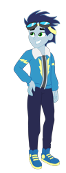 Size: 1900x4965 | Tagged: safe, artist:gmaplay, soarin', human, equestria girls, g4, clothes, denim, equestria girls-ified, goggles, jacket, jeans, pants, shoes, simple background, sneakers, solo, transparent background