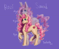 Size: 4800x4000 | Tagged: safe, artist:twivela, part of a set, oc, oc only, oc:rozi saund, pony, unicorn, age progression, eyebrows, female, mare, older, smiling, solo, teenager