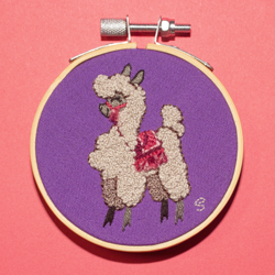 Size: 1945x1946 | Tagged: safe, artist:selenophile, alpaca, bridle, embroidery, eyes closed, irl, photo, tack