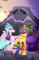 Size: 1280x1979 | Tagged: safe, artist:aleximusprime, his elevated eminence, spike, oc, oc:barb the dragon, oc:buttercream the dragon, oc:chara, oc:chara the dragon, oc:king smite, oc:queen chara, oc:scorch the dragon, oc:singe the dragon, oc:smite, oc:smite the dragon, dragon, fanfic:go north young dragon, flurry heart's story, g1, g4, adult, adult spike, arm behind back, background dragon, child bearing hips, chubby, crown, crystal, curvy, cute, dragon oc, dragoness, family photo, fanfic art, fangs, fat, fat spike, female, flying, g1 to g4, generation leap, hand on face, hand on head, hand on hip, hand on shoulder, happy, hug, husband and wife, jewelry, looking at you, male, mountain, non-pony oc, northern drake, older, older spike, one eye closed, open mouth, open smile, regalia, sitting, smiling, spike's brother, spike's family, spike's father, spike's mother, spike's sister, spread wings, standing, sunset, wide hips, wings, wink
