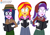 Size: 4237x2995 | Tagged: safe, alternate version, artist:eagc7, sci-twi, starlight glimmer, sunset shimmer, twilight sparkle, human, equestria girls, g4, caroling, clothes, colored, commission, derp, family guy, female, glasses, male, open mouth, parody, patreon, patreon reward, simple background, white background