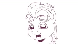 Size: 1200x675 | Tagged: safe, artist:pony-berserker, hitch trailblazer, earth pony, pony, pony-berserker's twitter sketches, pony-berserker's twitter sketches (2023), g5, bust, looking at you, male, open mouth, simple background, sketch, solo, stallion, white background