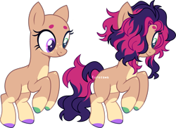 Size: 3239x2359 | Tagged: safe, artist:kurosawakuro, oc, oc only, earth pony, pony, bald, base used, coat markings, colored hooves, dot eyebrows, earth pony oc, female, freckles, green eyes, heterochromia, high res, leg freckles, magical threesome spawn, mare, multiple parents, offspring, pale belly, parent:big macintosh, parent:fluttershy, parent:marble pie, parents:fluttermac, parents:fluttermarblemac, parents:marblemac, parents:marbleshy, purple eyes, simple background, socks (coat markings), solo, transparent background