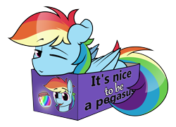 Size: 5700x4100 | Tagged: safe, artist:dacaoo, rainbow dash, pegasus, pony, g4, box, cute, dashabetes, eyebrows, eyebrows visible through hair, floppy ears, folded wings, food, if i fits i sits, jam, lidded eyes, lying down, one eye closed, pony in a box, prone, simple background, solo, text, transparent background, wings