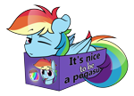 Size: 5700x4100 | Tagged: safe, artist:dacaoo, rainbow dash, pegasus, pony, box, cute, dashabetes, eyebrows, eyebrows visible through hair, floppy ears, folded wings, food, if i fits i sits, jam, lidded eyes, lying down, one eye closed, pony in a box, prone, simple background, solo, text, transparent background, wings