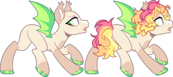 Size: 1396x628 | Tagged: safe, artist:kurosawakuro, oc, oc only, bat pony, pony, base used, bat pony oc, bat wings, blaze (coat marking), coat markings, colored hooves, colored wings, cute, cute little fangs, ear tufts, facial markings, fangs, green eyes, hoof polish, male, offspring, open mouth, parent:big macintosh, parent:fluttershy, parents:fluttermac, simple background, slit pupils, solo, spread wings, stallion, transparent background, wings