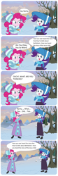 Size: 984x2952 | Tagged: safe, artist:brightstar40k, pinkie pie, rarity, human, equestria girls, g4, brainwashed, clothes, comic, dialogue, dress, duo, long dress, long skirt, skirt, snow, speech bubble, victorian, victorian dress, victorian rarity