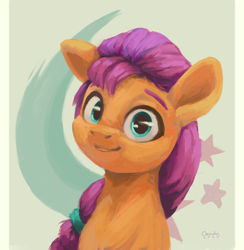 Size: 1920x1970 | Tagged: safe, artist:aemuhn, sunny starscout, earth pony, pony, g5, bust, female, krita, looking at you, mare, portrait, simple background, smiling, smiling at you, solo