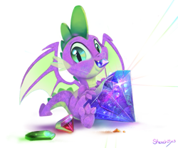 Size: 773x643 | Tagged: safe, artist:sketchiix3, spike, dragon, g4, cute, gem, male, simple background, solo, spikabetes, white background, winged spike, wings