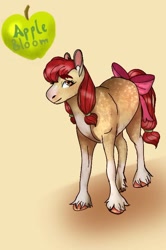 Size: 480x721 | Tagged: safe, artist:princessglitzy, apple bloom, earth pony, pony, g4, bow, female, filly, foal, simple background, solo, tail, tail bow, unshorn fetlocks