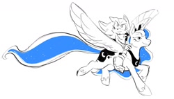 Size: 1280x734 | Tagged: safe, artist:fernsnailz, princess luna, alicorn, pony, g4, duo, horn, male, partial color, peytral, riding, riding a pony, shadow the hedgehog, simple background, smiling, sonic the hedgehog (series), tail, white background, wings