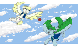 Size: 8000x5000 | Tagged: safe, artist:hiddenfaithy, morning dew, summer breeze, pegasus, pony, g4, background pony, buckball, buckball uniform, cloud, colored wings, colored wingtips, commission, female, flying, friendship student, mare, sports, wings