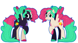 Size: 2700x1500 | Tagged: safe, artist:queertrixie, oc, oc only, oc:double trouble, pegasus, pony, colored wings, ear piercing, earring, female, hooves, jewelry, mare, multicolored hair, multicolored wings, nose piercing, nose ring, outline, pegasus oc, piercing, raised hoof, simple background, solo, split fur, transparent background, wings