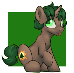 Size: 2253x2200 | Tagged: safe, artist:dumbwoofer, oc, oc:pine shine, pony, unicorn, :p, chest fluff, ear fluff, high res, horn, looking up, male, rule 63, simple background, sitting, solo, stallion, tongue out, transparent background, unicorn oc
