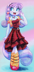 Size: 1804x3824 | Tagged: safe, artist:shadowhawx, sweetie belle, unicorn, anthro, g4, blushing, breasts, busty sweetie belle, choker, cleavage, clothes, cute, diasweetes, dress, eye clipping through hair, female, happy, older, open mouth, smiling, solo, uvula
