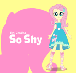 Size: 1000x952 | Tagged: safe, artist:edy_january, artist:sim gretina, fluttershy, human, pegasus, equestria girls, g4, my little pony equestria girls: better together, album, album cover, fluttershy boho dress, geode of fauna, hug, looking at you, magical geodes, music, pink background, simple background, so shy (album), song, yellow background, youtube, youtube link