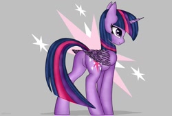 Size: 1024x694 | Tagged: safe, artist:patrykoe, twilight sparkle, alicorn, pony, g4, butt, cutie mark background, dock, female, horn, mare, plot, solo, tail, twilight sparkle (alicorn), wings