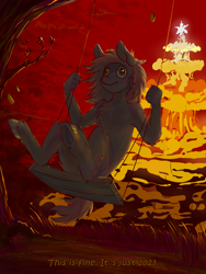 Size: 1500x2000 | Tagged: safe, artist:jehr, earth pony, anthro, fallout equestria, 2023, explosion, solo, swing