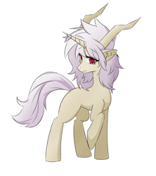 Size: 1728x1944 | Tagged: safe, artist:crystal eve, oc, oc only, oc:glowing fire, demon, hybrid, pony, unicorn, ear fluff, horns, looking at you, simple background, slender, solo, thin, white background