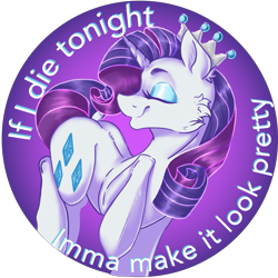 Size: 4951x4951 | Tagged: safe, artist:dankpegasista, rarity, pony, unicorn, g4, butt, button, caption, cheek fluff, circle background, crown, digital art, ear fluff, eyebrows, eyes closed, eyeshadow, font, gemstones, happy, highlights, image macro, jewelry, makeup, plot, raised hoof, raised tail, regalia, shading, shiny mane, side view, simple background, smiling, solo, tail, text, transparent background