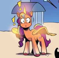 Size: 1079x1049 | Tagged: safe, artist:andypriceart, idw, sunny starscout, alicorn, earth pony, pony, g5, spoiler:comic, spoiler:g5comic, spoiler:g5comic08, :o, artificial horn, artificial wings, augmented, exclamation point, female, horn, magic, magic horn, magic wings, mane stripe sunny, mare, open mouth, race swap, solo, sunnycorn, surprised, unshorn fetlocks, wings