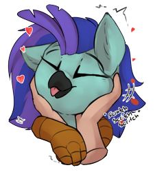 Size: 2226x2457 | Tagged: safe, artist:beardie, oc, oc only, oc:sea lilly, classical hippogriff, hippogriff, :p, beardies scritching ponies, cute, hand, heart, high res, ocbetes, petting, simple background, tongue out, transparent background