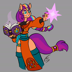 Size: 1920x1920 | Tagged: safe, artist:speed-fiend, sunny starscout, earth pony, anthro, g5, book, book of harmony, crossover, dungeons and dragons, fantasy class, female, mage, magic, mane stripe sunny, pen and paper rpg, rpg, solo, wizard