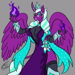 Size: 1920x1920 | Tagged: safe, artist:speed-fiend, opaline arcana, alicorn, anthro, g5, spoiler:g5, absolute cleavage, big breasts, breasts, busty opaline arcana, cleavage, clothes, crossover, dress, dungeons and dragons, fantasy class, female, gray background, looking at you, magic, pen and paper rpg, rpg, see-through, simple background, solo, sorceress