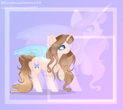 Size: 1024x921 | Tagged: safe, artist:existencecosmos188, oc, oc only, alicorn, pony, alicorn oc, deviantart watermark, female, horn, makeup, mare, obtrusive watermark, raised hoof, smiling, watermark, wings, zoom layer