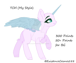 Size: 400x330 | Tagged: safe, artist:existencecosmos188, oc, oc only, alicorn, pony, alicorn oc, commission, deviantart watermark, female, horn, mare, obtrusive watermark, raised hoof, simple background, transparent background, watermark, wings, your character here