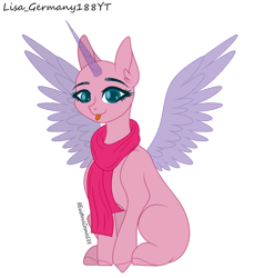 Size: 400x418 | Tagged: safe, artist:existencecosmos188, oc, oc only, alicorn, pony, :p, alicorn oc, base, clothes, eyelashes, female, horn, mare, scarf, simple background, solo, spread wings, tongue out, transparent background, wings