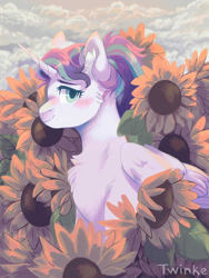 Size: 810x1080 | Tagged: safe, artist:twinkesss, princess flurry heart, alicorn, pony, g4, female, flower, older, older flurry heart, solo, sunflower