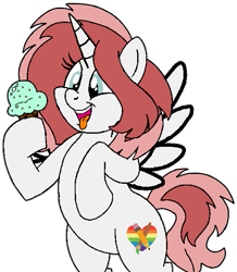 Size: 539x619 | Tagged: safe, artist:noi kincade, oc, oc only, oc:lily brush, alicorn, pony, alicorn oc, bipedal, chubby, female, food, horn, ice cream, mare, open mouth, simple background, solo, tongue out, transparent background, wings