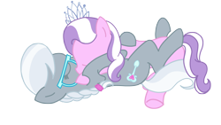Size: 3840x2160 | Tagged: safe, artist:duran301, diamond tiara, silver spoon, earth pony, pony, g4, base used, cute, female, high res, lesbian, ship:silvertiara, shipping, simple background, snuggling, transparent background