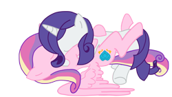 Size: 3840x2160 | Tagged: safe, artist:duran301, princess cadance, rarity, alicorn, pony, unicorn, g4, base used, high res, shipping, simple background, snuggling, transparent background