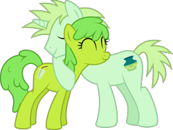 Size: 6625x5000 | Tagged: safe, artist:melisareb, oc, oc only, oc:fresh lime, oc:light malachite, earth pony, pony, unicorn, 2023 community collab, derpibooru community collaboration, ^^, absurd resolution, duo, earth pony oc, eyes closed, female, horn, hug, male, mare, simple background, stallion, transparent background, unicorn oc, vector