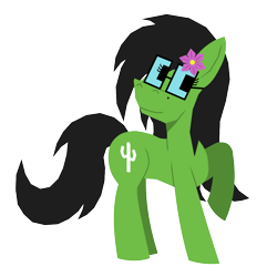 Size: 1000x1000 | Tagged: safe, artist:b-cacto, oc, oc only, oc:prickly pears, earth pony, pony, 2023 community collab, derpibooru community collaboration, earth pony oc, flower, flower in hair, glasses, mole, simple background, solo, transparent background
