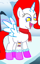 Size: 680x1068 | Tagged: safe, artist:shafiqhafizi70, oc, alicorn, pony, alicorn oc, base used, boots, clothes, horn, scarf, shoes, simple background, watermark, wings, winter, winter outfit