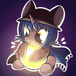 Size: 2000x2000 | Tagged: safe, artist:candy meow, oc, oc only, pony, unicorn, :3, clothes, coat, crossover, glowing, hat, high res, horn, lightbulb, niko (oneshot), oneshot, scarf, sitting, solo, species swap, unicorn oc