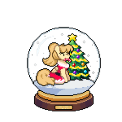 Size: 3900x3900 | Tagged: safe, artist:mariothepixelarter, oc, oc only, pegasus, pony, candy, candy cane, christmas, christmas tree, clothes, dress, eyes closed, food, high res, holiday, mouth hold, pegasus oc, pixel art, simple background, sitting, snow globe, solo, transparent background, tree