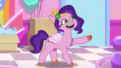 Size: 3072x1727 | Tagged: safe, screencap, pipp petals, pegasus, pony, bridlewood spog, g5, my little pony: tell your tale, spoiler:g5, spoiler:my little pony: tell your tale, spoiler:tyts01e43, adorapipp, cute, female, high res, mare, open mouth, open smile, smiling, solo, wingding eyes