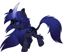 Size: 800x659 | Tagged: safe, artist:traveleraoi, oc, oc only, oc:valkyrie, deity, kirin, au:equuis, base used, colored pupils, emotionless, ethereal mane, eyeshadow, female, freckles, glowing, glowing horn, goddess, gradient mane, gradient tail, horn, kirin oc, makeup, mare, simple background, solo, sparkles, starry mane, tail, transparent background, watermark