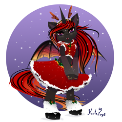 Size: 1024x1024 | Tagged: safe, artist:martazap3, oc, alicorn, dracony, dragon, hybrid, pony, semi-anthro, arm hooves, christmas, christmas outfit, clothes, holiday, horn, simple background, skirt, solo, spread wings, white background, wings, winter, winter outfit