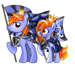 Size: 1740x1497 | Tagged: safe, artist:ruhisu, discord, oc, oc:prince baltic, oc:princess pomerania, earth pony, pony, 2023 community collab, derpibooru community collaboration, g4, brother, brother and sister, cloak, clothes, crown, duo, earth pony oc, female, flag, height difference, jewelry, male, mare, mascot, poland, regalia, royalty, shield, siblings, simple background, sister, size difference, stallion, transparent background, tribrony