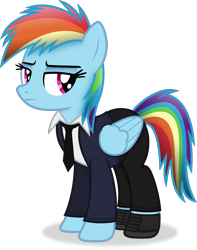 Size: 2971x3765 | Tagged: safe, artist:anime-equestria, rainbow dash, pegasus, pony, g4, clothes, female, high res, jewelry, mare, necklace, shoes, simple background, solo, suit, transparent background, vector, wings