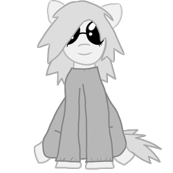 Size: 1200x1200 | Tagged: safe, artist:gotharts, derpibooru exclusive, oc, oc:sightless wonder, earth pony, pony, 2023 community collab, derpibooru community collaboration, blind, clothes, earth pony oc, female, glasses, mare, simple background, sitting, smiling, solo, sweater, transparent background