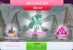 Size: 1266x860 | Tagged: safe, gameloft, rabia, umbrum, g4, my little pony: magic princess, advanced set, bauble, bundle, costs real money, english, female, gem, glowing, glowing eyes, mobile game, numbers, present, sale, solo, spread wings, text, wings