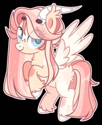 Size: 1113x1362 | Tagged: safe, artist:kreedie, oc, oc only, pony, base used, black background, eye clipping through hair, eyelashes, female, horns, mare, rearing, simple background, smiling, solo, wings