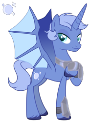 Size: 1785x2421 | Tagged: safe, artist:lanternik, princess luna, alicorn, bat pony, bat pony alicorn, pony, g4, base used, bat ponified, bat wings, concave belly, horn, race swap, raised hoof, redesign, s1 luna, simple background, slender, smiling, solo, thin, transgender, transparent background, unshorn fetlocks, wings